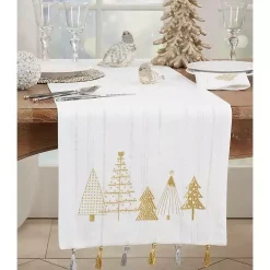 White and Gold Christmas Tree Table Runner