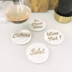 White and Gold Marble Wine Coasters, Set of 4