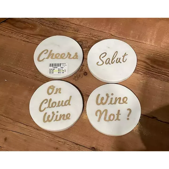 White and Gold Marble Wine Coasters, Set of 4
