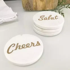 White and Gold Marble Wine Coasters, Set of 4