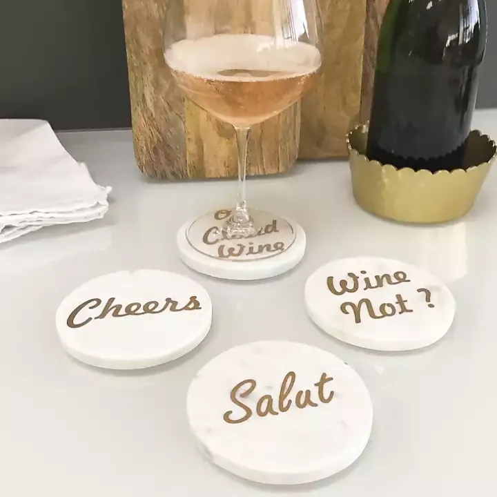 White and Gold Marble Wine Coasters, Set of 4