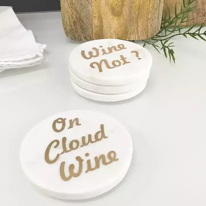 White and Gold Marble Wine Coasters, Set of 4