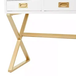 White and Gold Metal Desk with Outlets