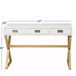 White and Gold Metal Desk with Outlets