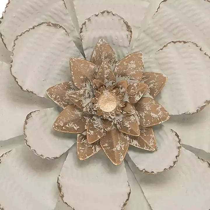 White and Gold Metal Flower Small Wall Plaque