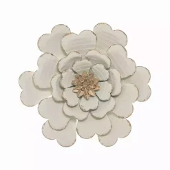 White and Gold Metal Flower Large Wall Plaque