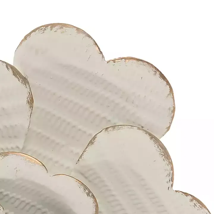 White and Gold Metal Flower Large Wall Plaque