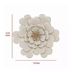 White and Gold Metal Flower Large Wall Plaque