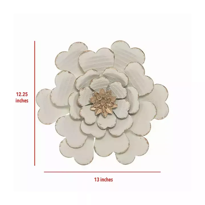 White and Gold Metal Flower Large Wall Plaque