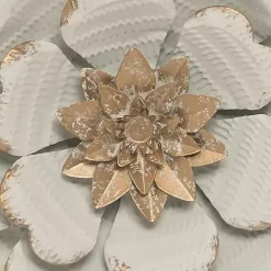White and Gold Metal Flower Large Wall Plaque