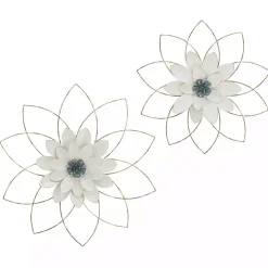 White and Gold Metal Flower Wall Plaque