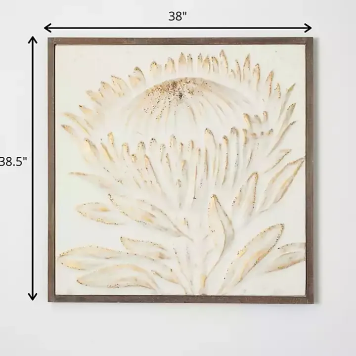 White and Gold Protea Framed Wall Plaque