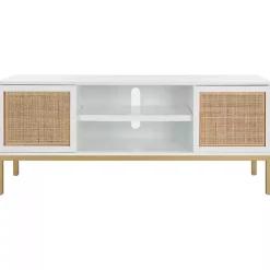 White and Gold Rattan Media Cabinet