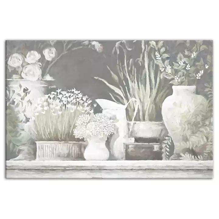 White and Gray Floral Assortment Canvas Art Print