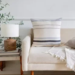 White and Gray Striped Pillow