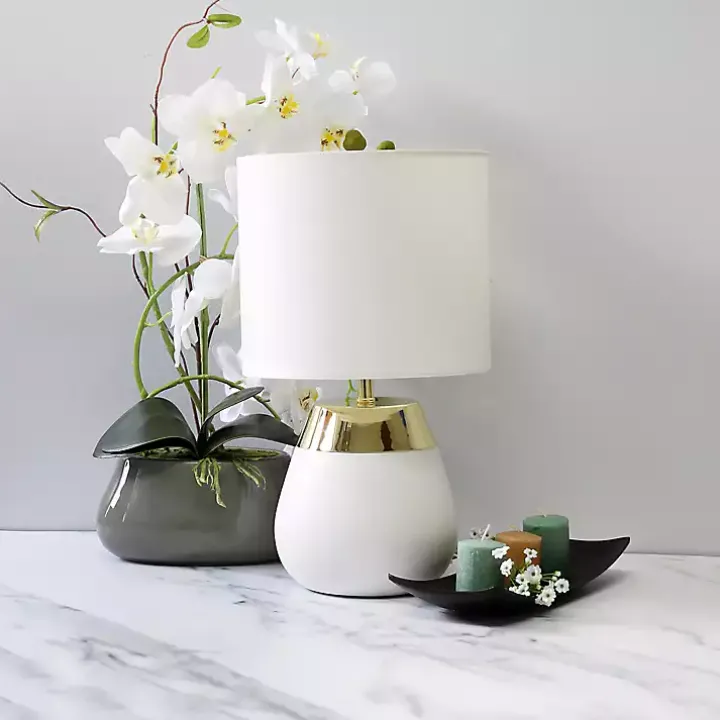 White and Metallic Gold 4-Touch Table Lamp