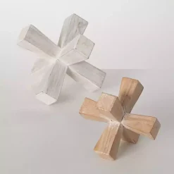 White and Natural Wood Jack Sculptures, Set of 2