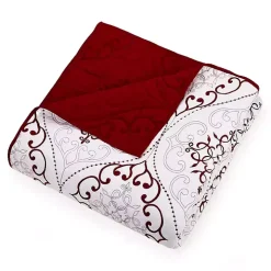 White and Red Pattern 3-pc. King Quilt Set