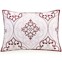 White and Red Pattern 3-pc. King Quilt Set