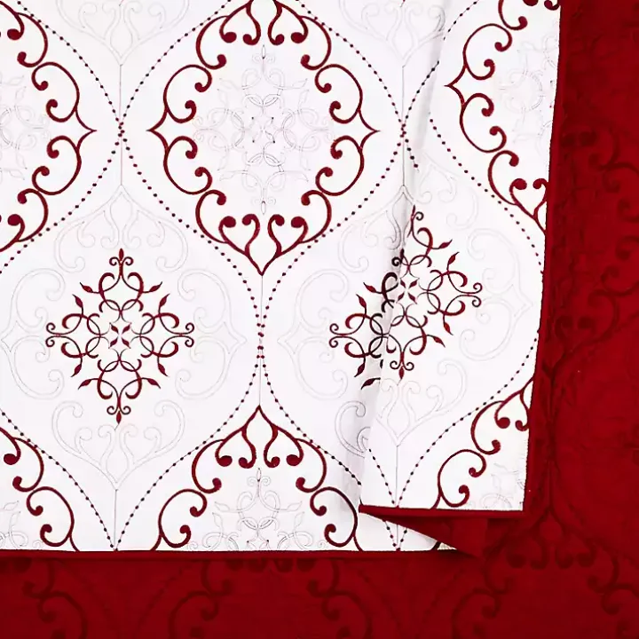 White and Red Pattern 3-pc. King Quilt Set