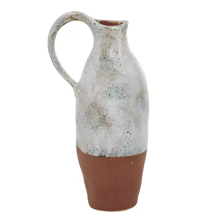White and Rust Brown Ceramic Vase, 14 in.