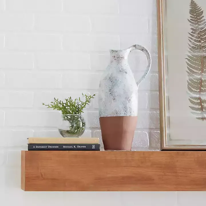 White and Rust Brown Ceramic Vase, 14 in.