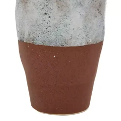 White and Rust Brown Ceramic Vase, 14 in.