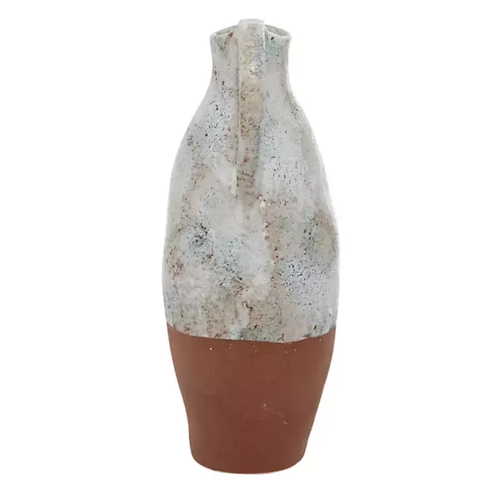 White and Rust Brown Ceramic Vase, 14 in.