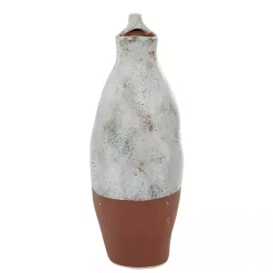 White and Rust Brown Ceramic Vase, 14 in.