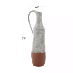 White and Rust Brown Ceramic Vase, 23 in.