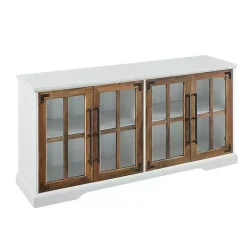 White and Rustic Oak Glass Door TV Stand