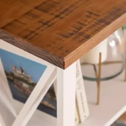 White and Rustic Oak Wood Farmhouse Console Table