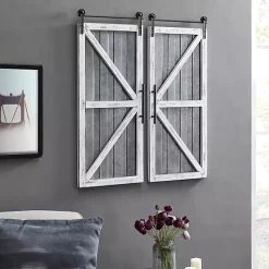 White Barn Door Galvanized Wall Plaques, Set of 2