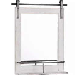 White Barn Door Mirror with Shelf