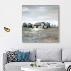 White Barn in Pasture Framed Canvas Art Print