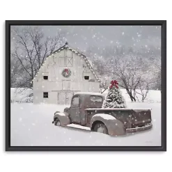 White Barn Truck Christmas Tree Canvas Art Print