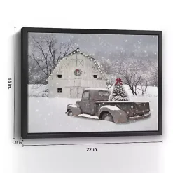 White Barn Truck Christmas Tree Canvas Art Print