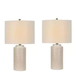 White Basket Weave Ceramic Table Lamps, Set of 2