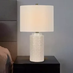 White Basket Weave Ceramic Table Lamps, Set of 2