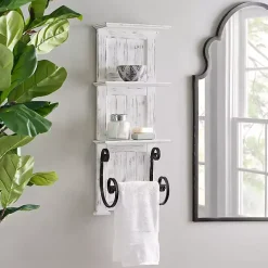 White Beadboard Shelves with Towel Bar Rack