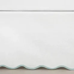 White Blue Scalloped Coastal Queen Bed Skirt