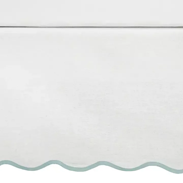 White Blue Scalloped Coastal King Bed Skirt