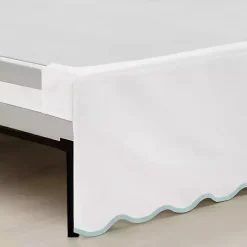 White Blue Scalloped Coastal King Bed Skirt