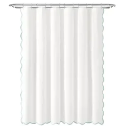 White Blue Scalloped Coastal Shower Curtain
