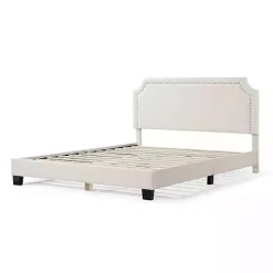 White Boucle Scalloped Corey Queen Platform Bed