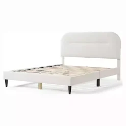 White Boucle Upholstered Sara Queen Bed