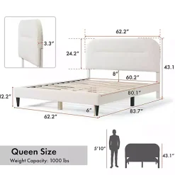 White Boucle Upholstered Sara Queen Bed