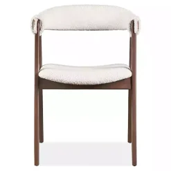White Boucle Wood Penny Dining Chairs, Set of 2