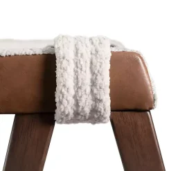 White Boucle Wood Penny Dining Chairs, Set of 2