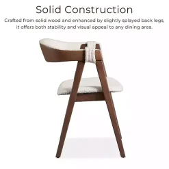 White Boucle Wood Penny Dining Chairs, Set of 2